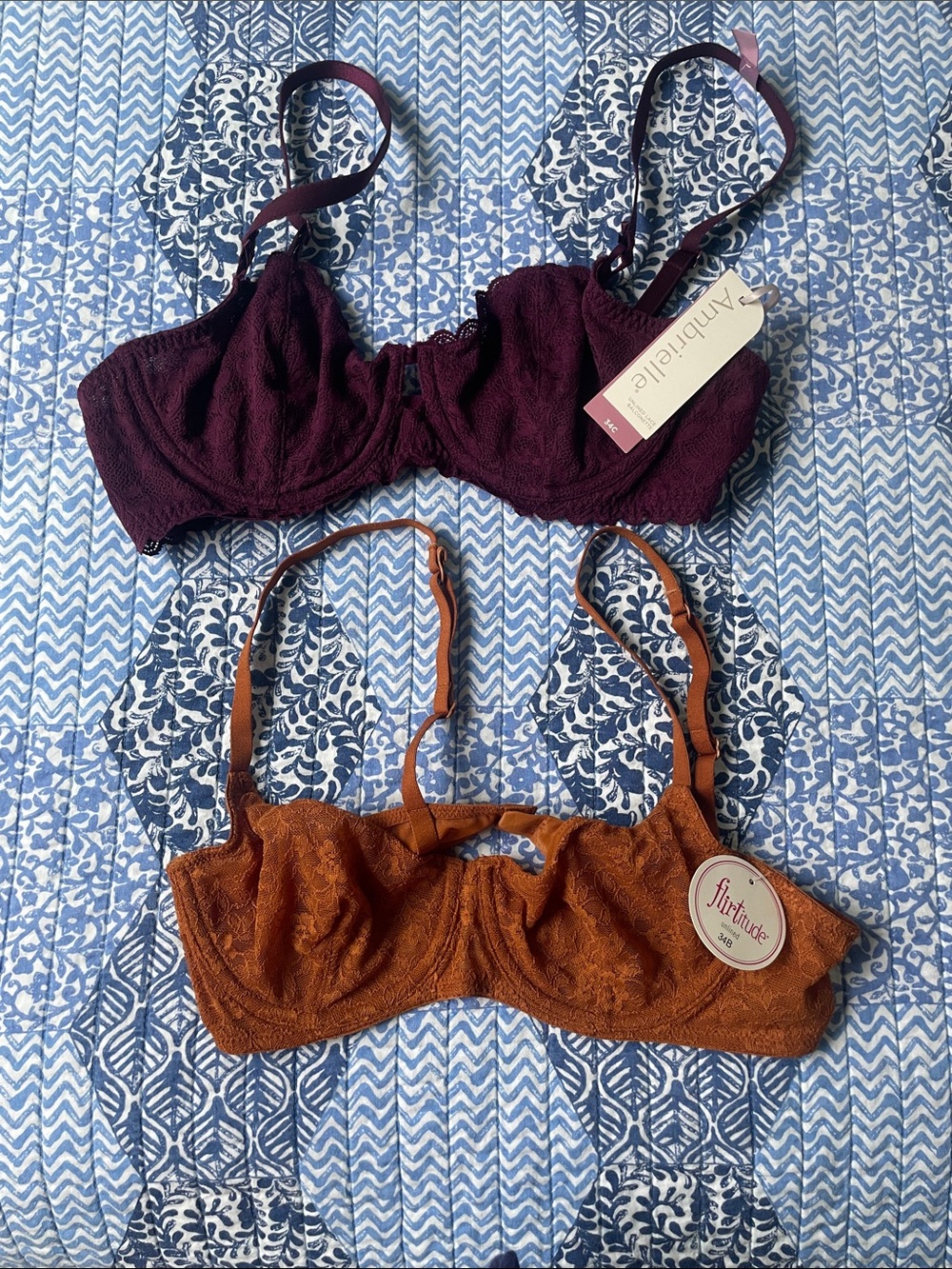 Lace Bralette Bundle-Burgundy, Navy Blue, Purple & Brown-Rust - Picture 4 of 6